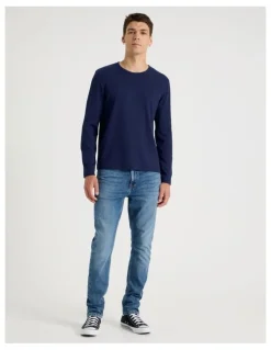 Grab Long Sleeve Rib T-Shirt in Navy