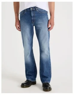 Grab Long Slim Bootcut Jeans in Mid Blues