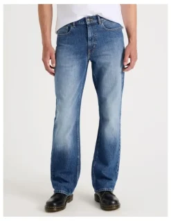 Grab Long Slim Bootcut Jeans in Mid Blues