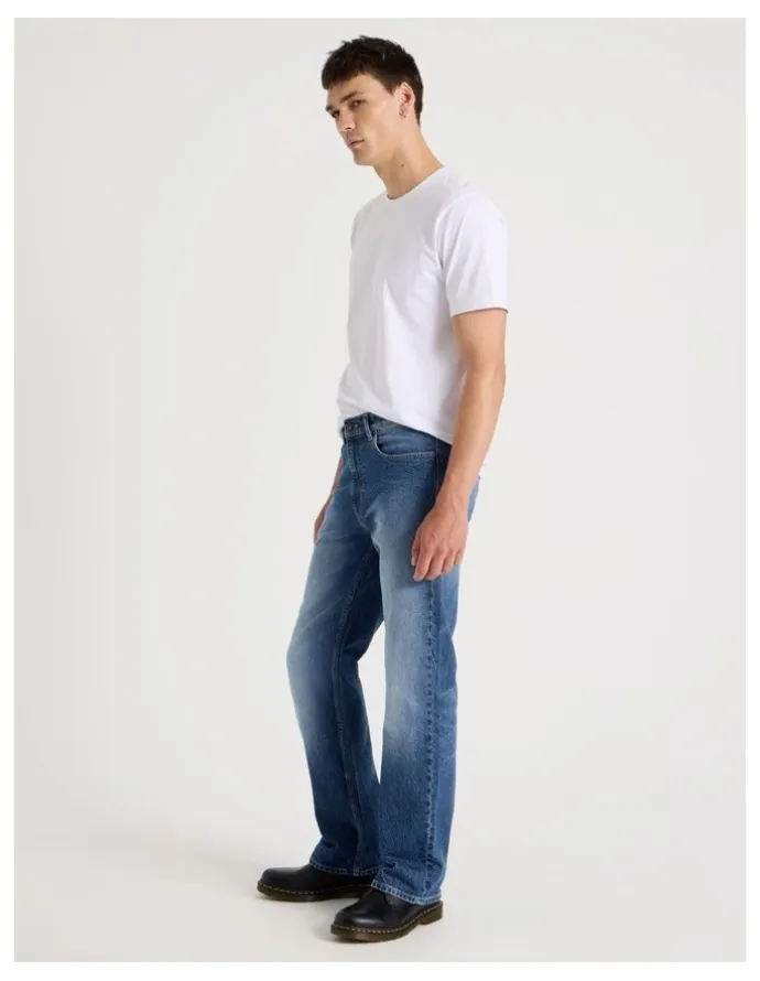 Grab Long Slim Bootcut Jeans in Mid Blues