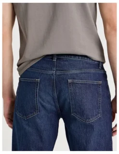 Grab Long Straight At Waist Performance Jeans in Mid Blues