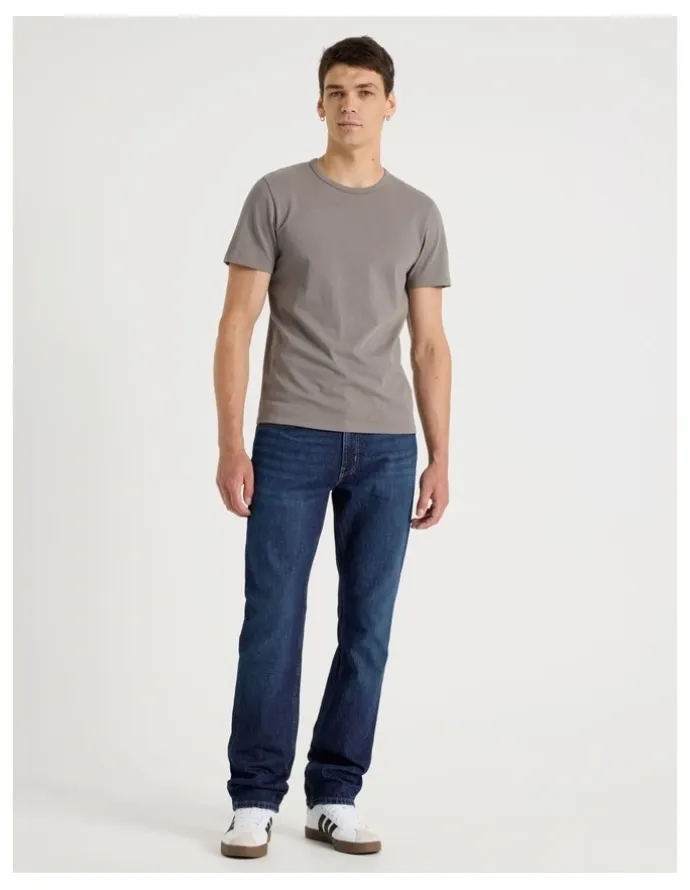 Grab Long Straight At Waist Performance Jeans in Mid Blues