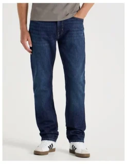 Grab Long Straight At Waist Performance Jeans in Mid Blues