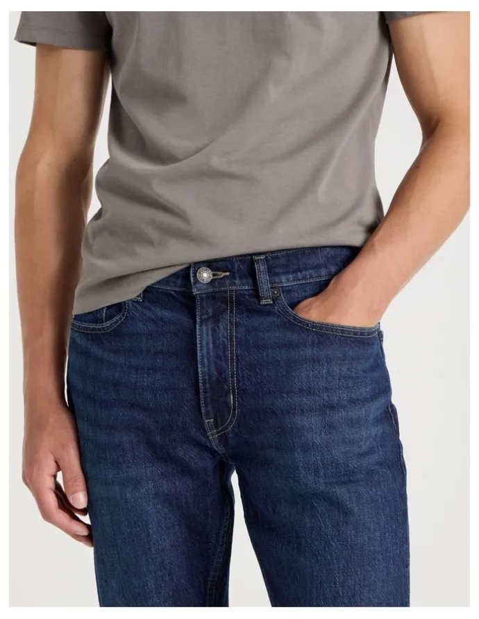 Grab Long Straight At Waist Performance Jeans in Mid Blues