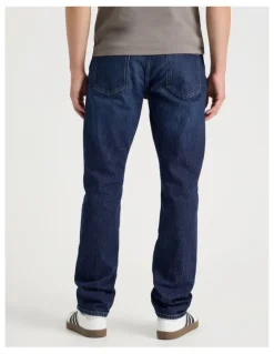 Grab Long Straight At Waist Performance Jeans in Mid Blues