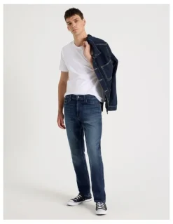 Grab Long Straight At Waist Tinted Jeans in Dark Denim