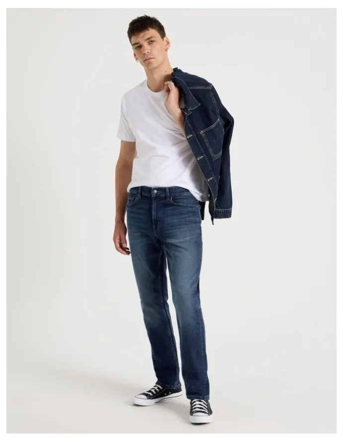 Grab Long Straight At Waist Tinted Jeans in Dark Denim