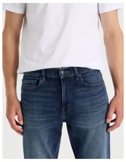 Grab Long Straight At Waist Tinted Jeans in Dark Denim