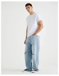 Grab Loose Baggy Destroyed Jeans in Brt Blue