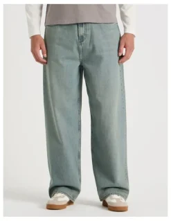 Grab Loose Baggy Green Cast Jeans in Light Blue