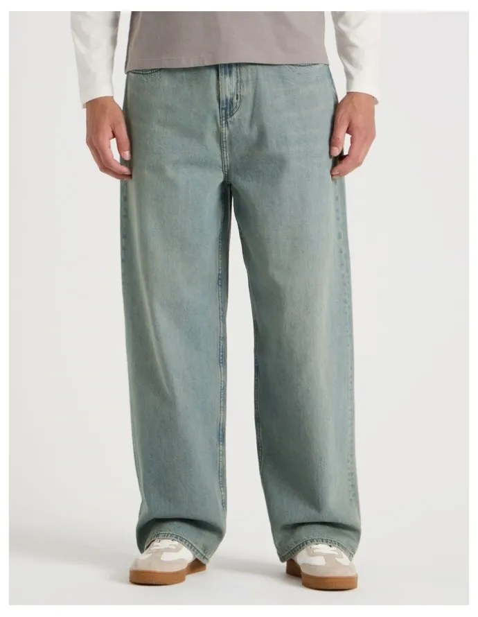 Grab Loose Baggy Green Cast Jeans in Light Blue