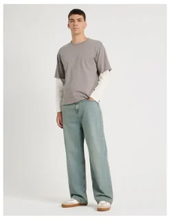 Grab Loose Baggy Green Cast Jeans in Light Blue