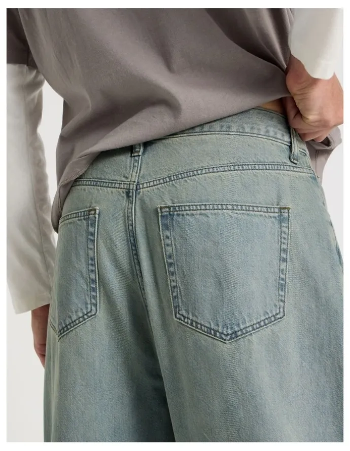 Grab Loose Baggy Green Cast Jeans in Light Blue