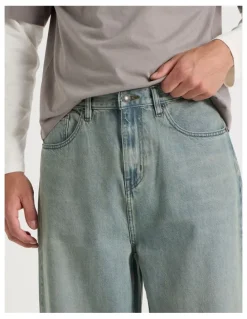 Grab Loose Baggy Green Cast Jeans in Light Blue