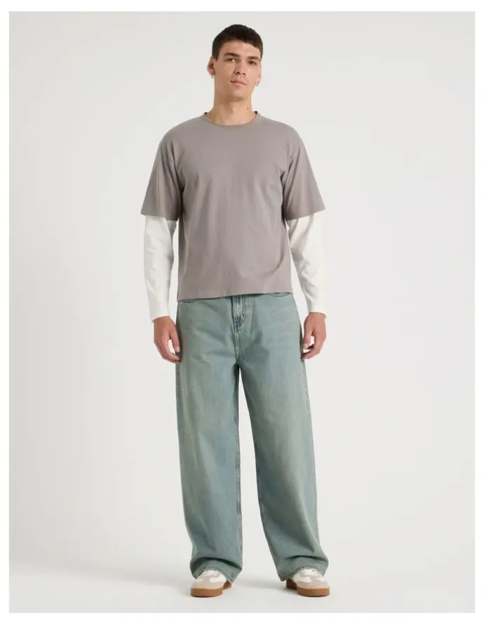 Grab Loose Baggy Green Cast Jeans in Light Blue