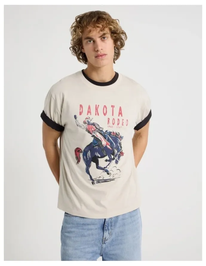 Grab Loose Fit Crew Neck Graphic T-Shirt in Bone