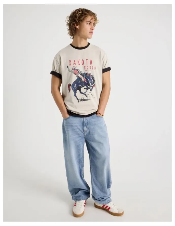 Grab Loose Fit Crew Neck Graphic T-Shirt in Bone