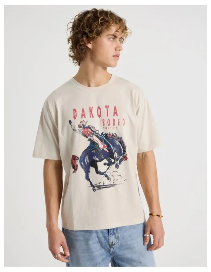 Grab Loose Fit Crew Neck Graphic T-Shirt in Bone