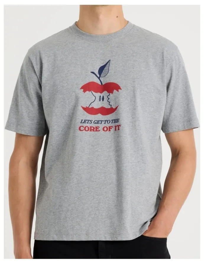 Grab Loose Graphic T-Shirt Short Sleeve in Grey Marle