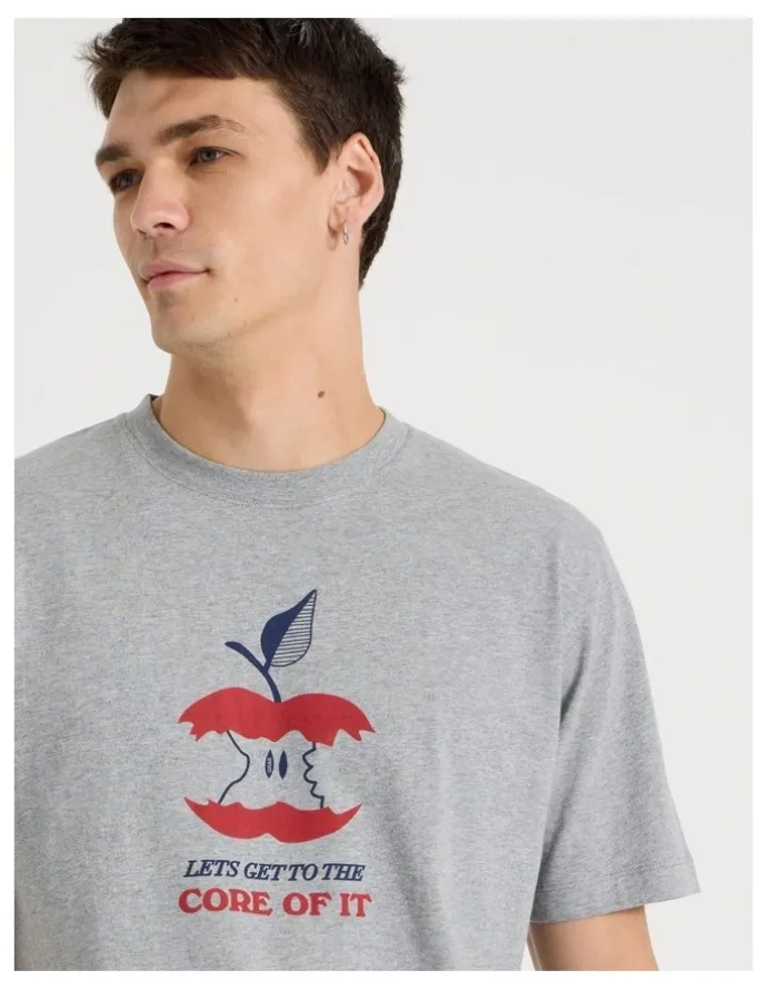 Grab Loose Graphic T-Shirt Short Sleeve in Grey Marle