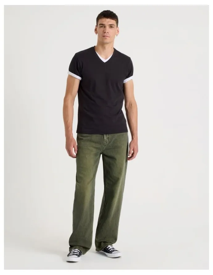 Grab Loose Wide Leg Green Tint Jeans in Green