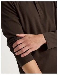 Grab Regular Fit Henley Rib Knit in Brown