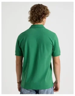 Grab Regular Fit Pique Short Sleeve Polo in Dark Green