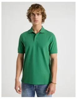 Grab Regular Fit Pique Short Sleeve Polo in Dark Green