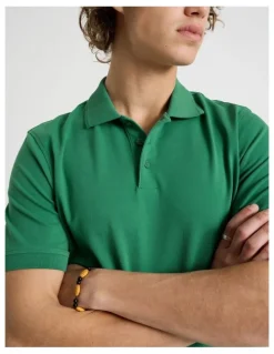 Grab Regular Fit Pique Short Sleeve Polo in Dark Green
