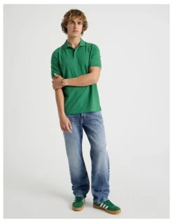 Grab Regular Fit Pique Short Sleeve Polo in Dark Green