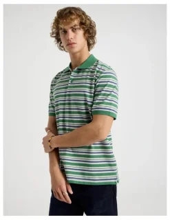 Grab Regular Fit Stripe Short Sleeve Polo in Green