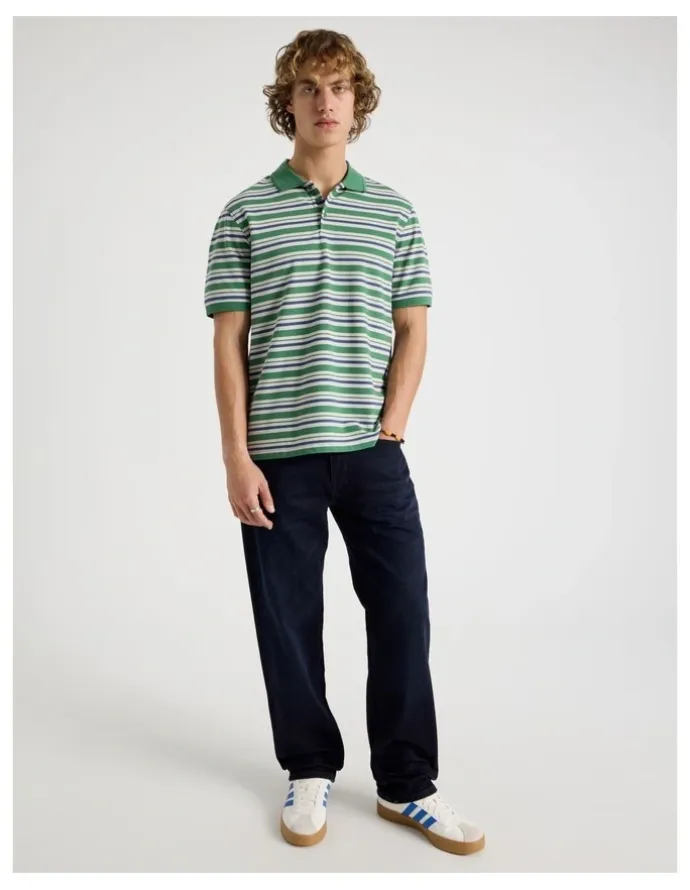 Grab Regular Fit Stripe Short Sleeve Polo in Green