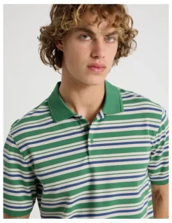 Grab Regular Fit Stripe Short Sleeve Polo in Green