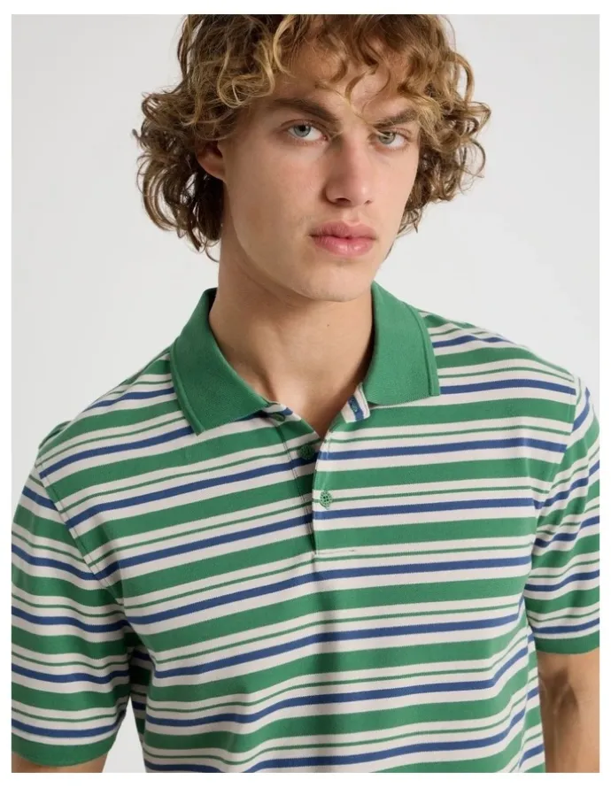 Grab Regular Fit Stripe Short Sleeve Polo in Green
