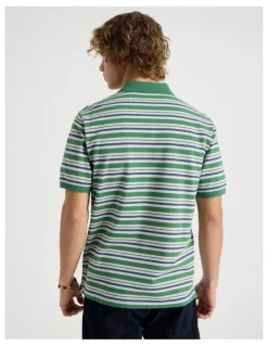 Grab Regular Fit Stripe Short Sleeve Polo in Green