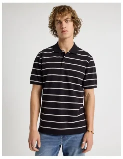 Grab Regular Fit Stripe Short Sleeve Polo in Black