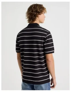 Grab Regular Fit Stripe Short Sleeve Polo in Black