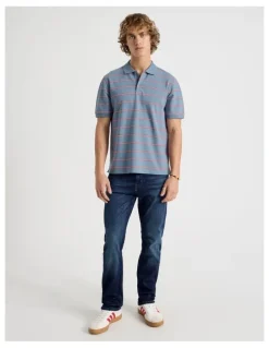 Grab Regular Fit Stripe Short Sleeve Polo in Blue