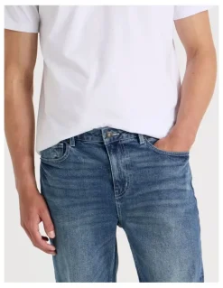 Grab Regular Tapered Tinted Jeans in Mid Blues