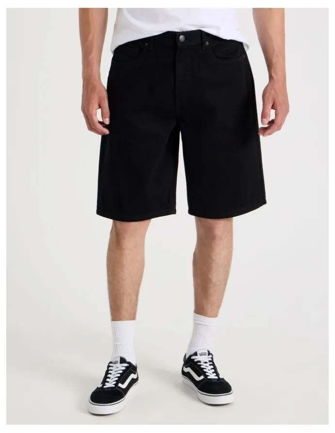 Grab Relaxed Denim Shorts in Black