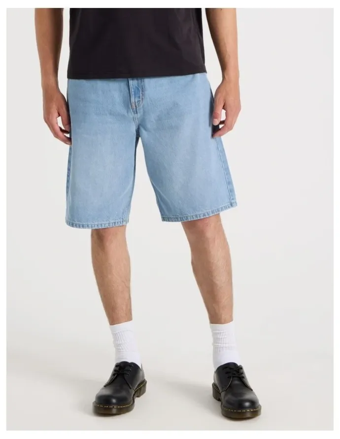 Grab Relaxed Denim Shorts in Light Blue