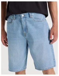 Grab Relaxed Denim Shorts in Light Blue