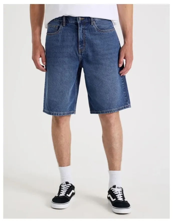 Grab Relaxed Denim Shorts in Mid Blues