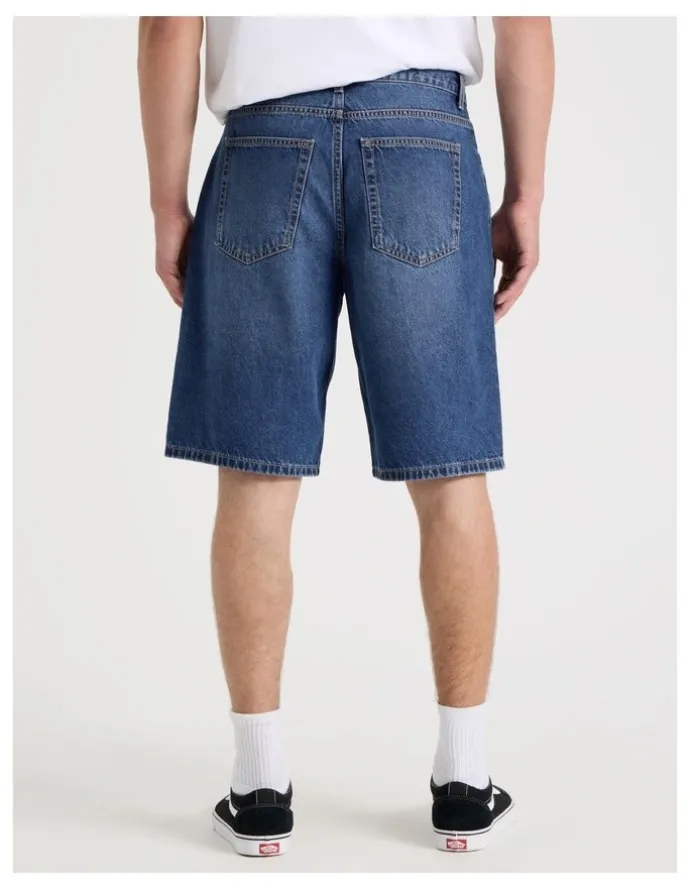 Grab Relaxed Denim Shorts in Mid Blues