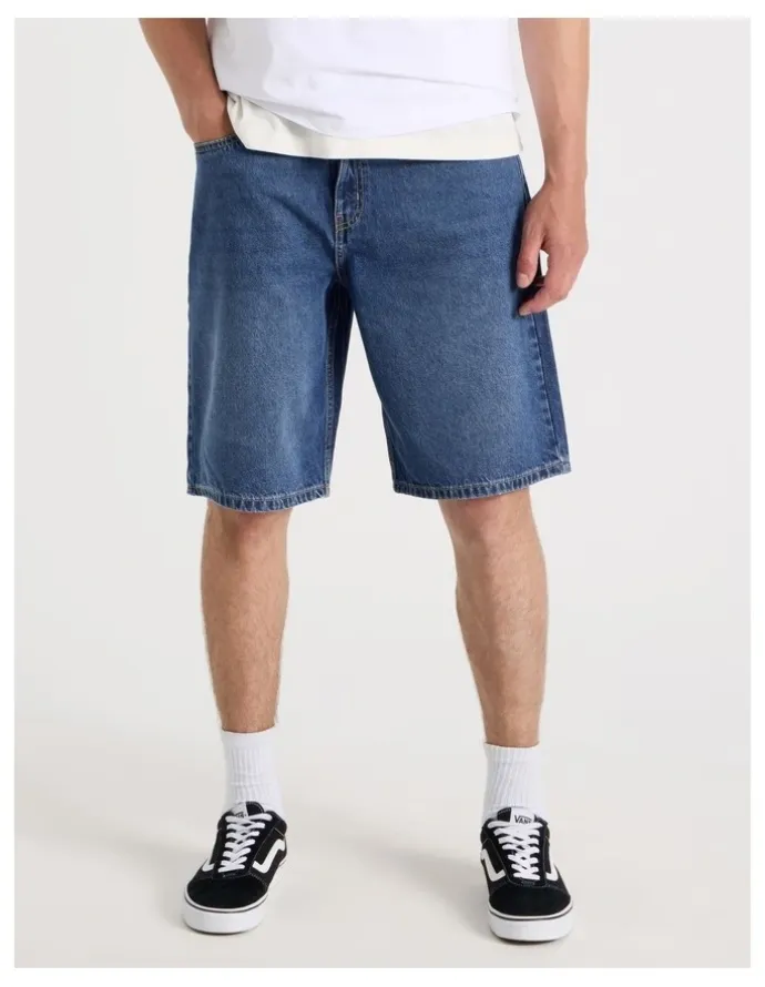 Grab Relaxed Denim Shorts in Mid Blues
