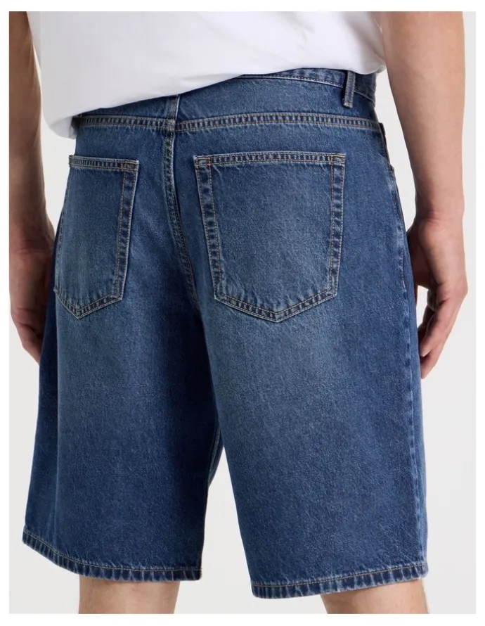 Grab Relaxed Denim Shorts in Mid Blues