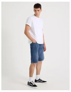 Grab Relaxed Denim Shorts in Mid Blues