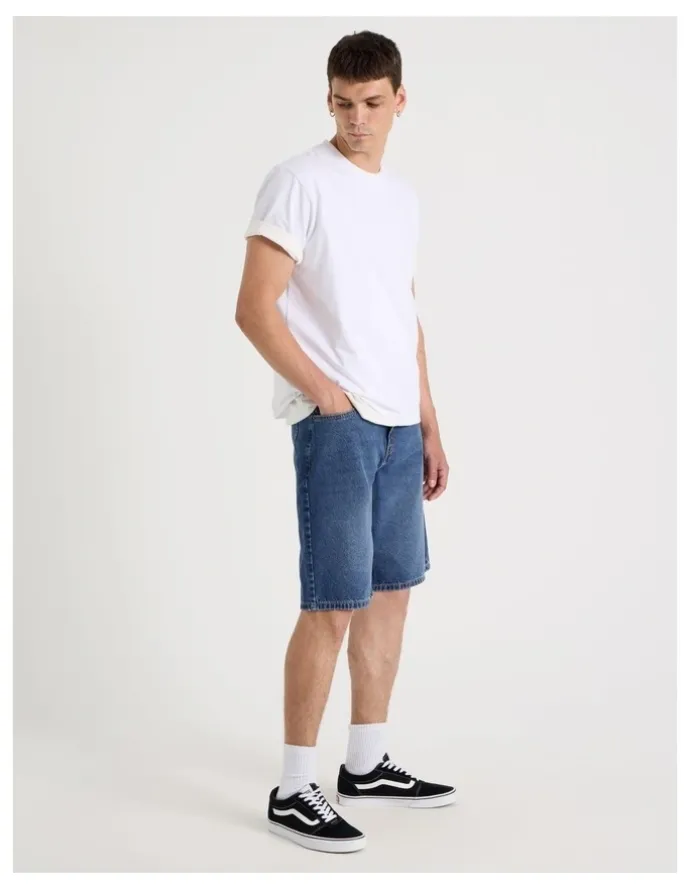 Grab Relaxed Denim Shorts in Mid Blues