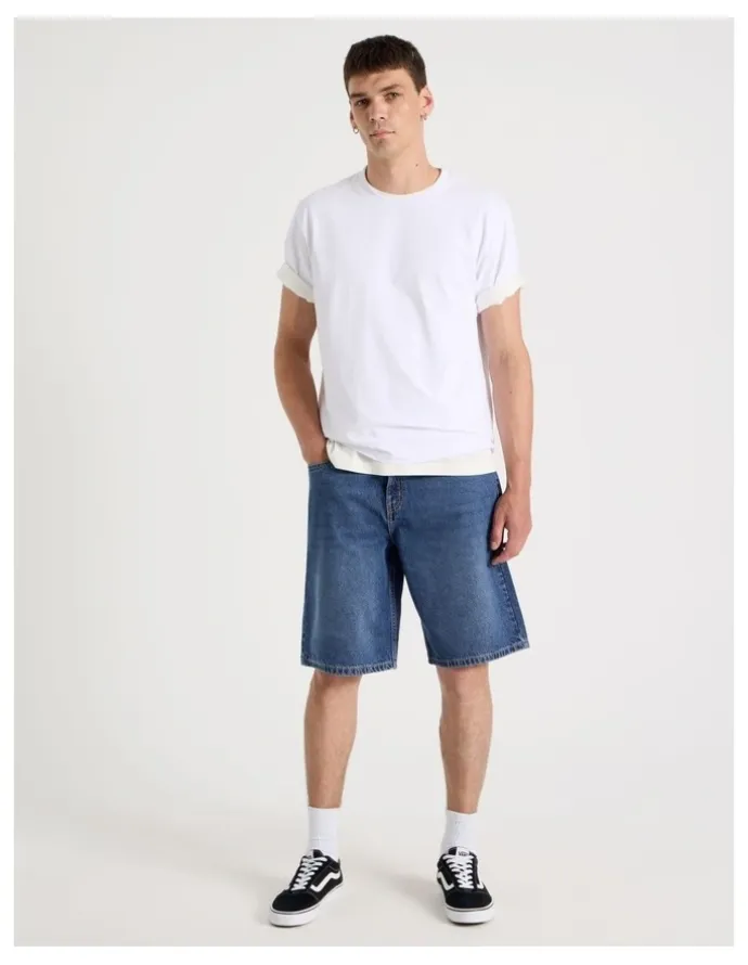 Grab Relaxed Denim Shorts in Mid Blues