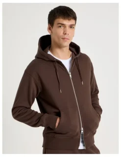 Grab Relaxed Zip Thru Hoodie in Brown